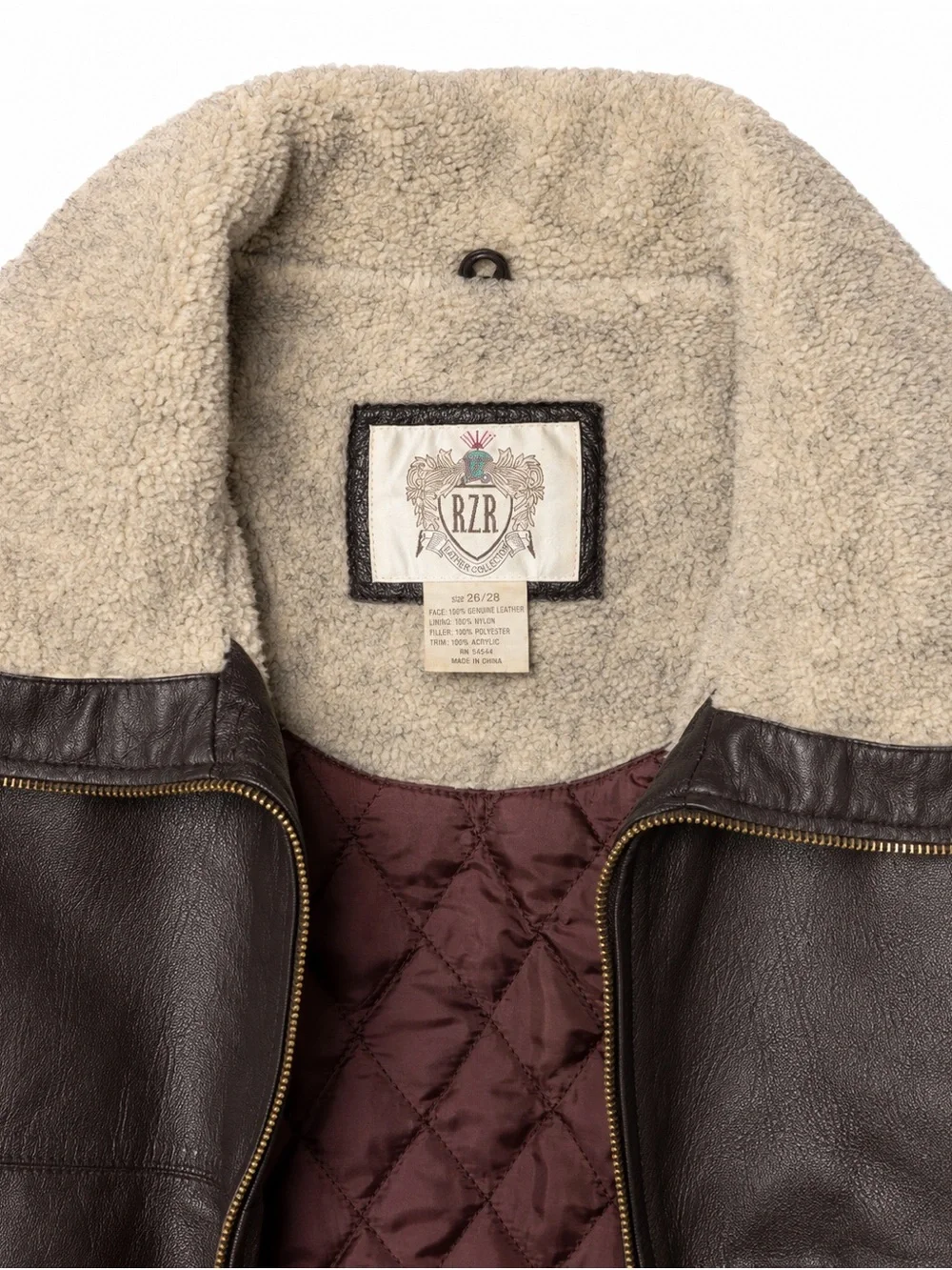 Men's Dark Brown Leather Bomber Jacket with Cream Sherpa